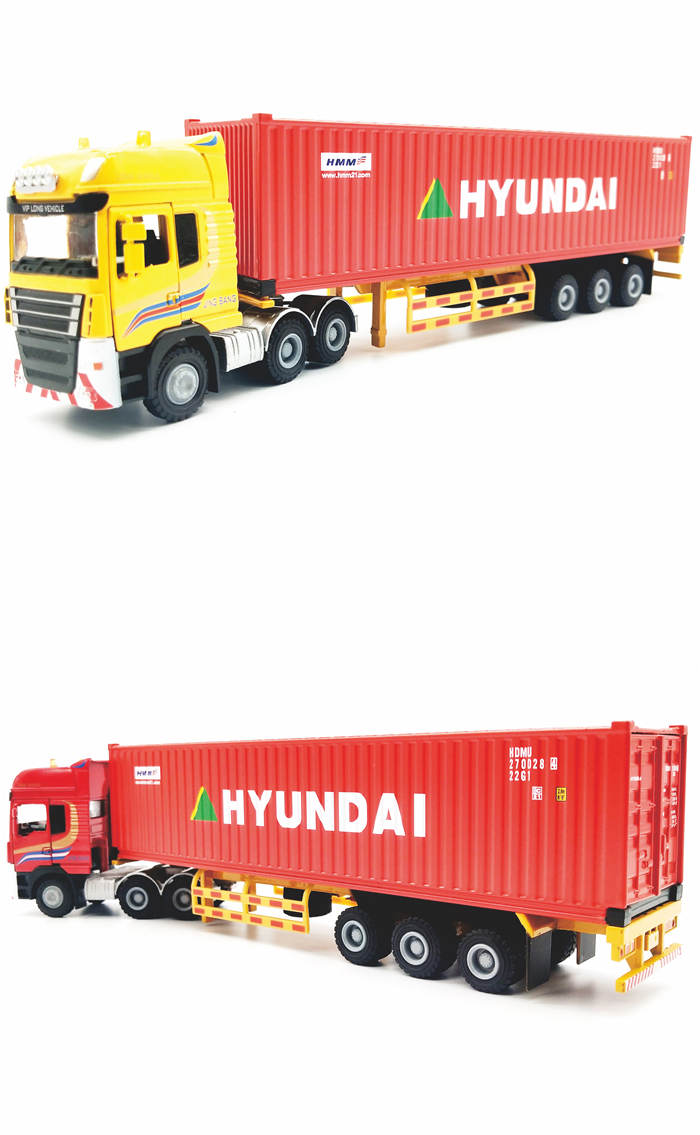 现代合金卡车模型1:50合金集装箱货柜卡车模型 运输货柜拖车模型订制