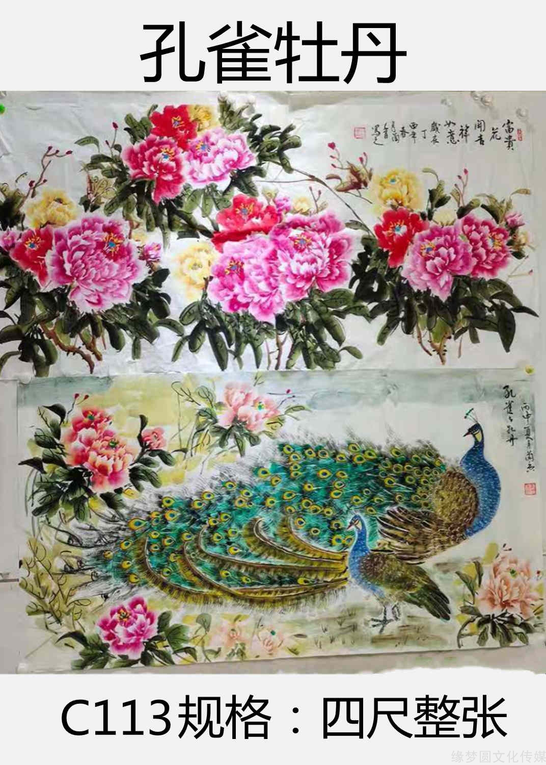 《孔雀牡丹》 c113-花鳥作品-國畫作品-商城-緣夢圓書畫超市